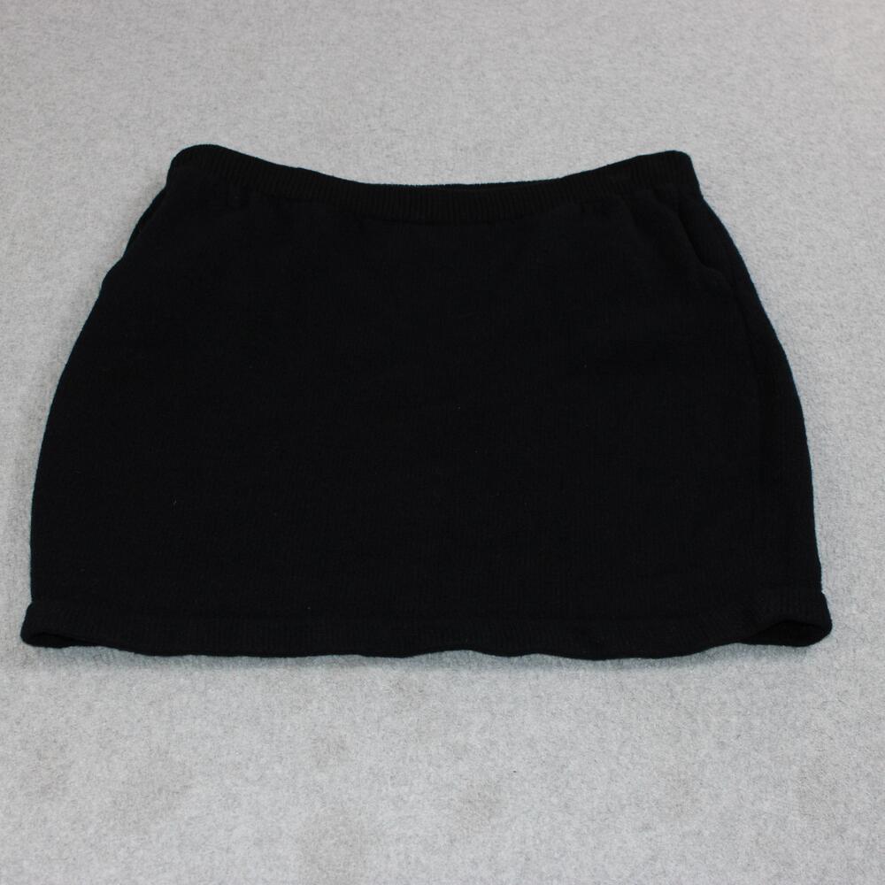 St John Santa Knit Mini Skirt Women 2 Black Elastic Waist Pockets Made USA READ